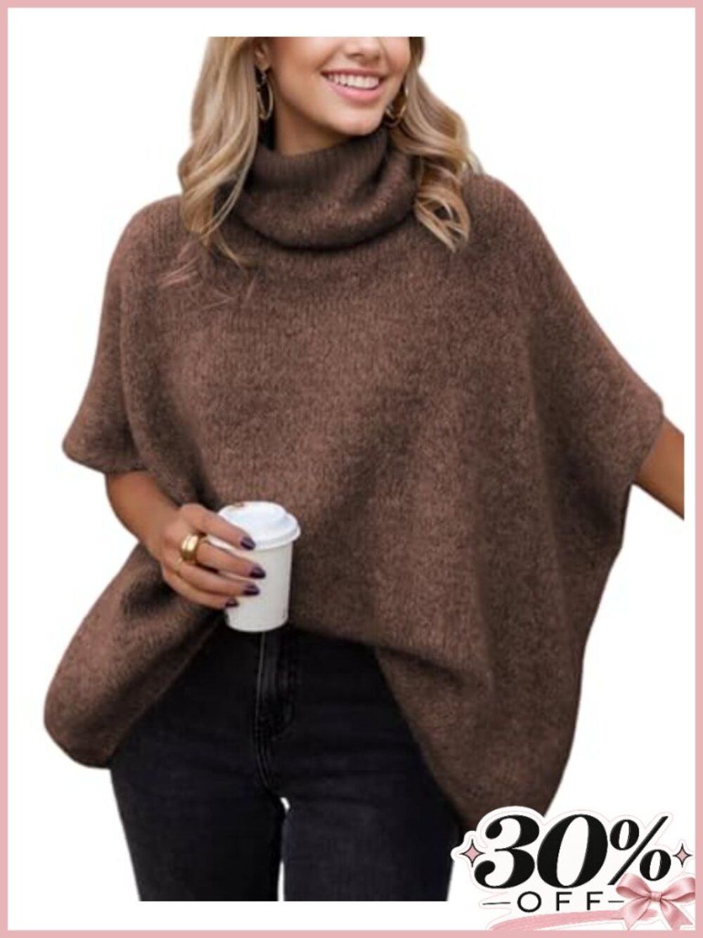 Womens Turtleneck Sweater Oversized Chunky Batwing Sleeve Pullover Knit Top